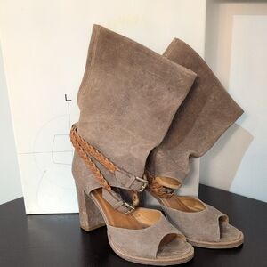 Vero Cuoio Tan Leather Heeled Open Toe Boots with Braided Detail Size 36